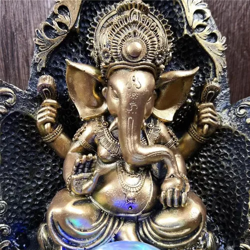 Vista 4 de Fuente de agua para interiores, estatuas de Ganesha, estatuto de Buda de elefante, fuente de mesa, relajante flujo de agua de meditación, fuente zen