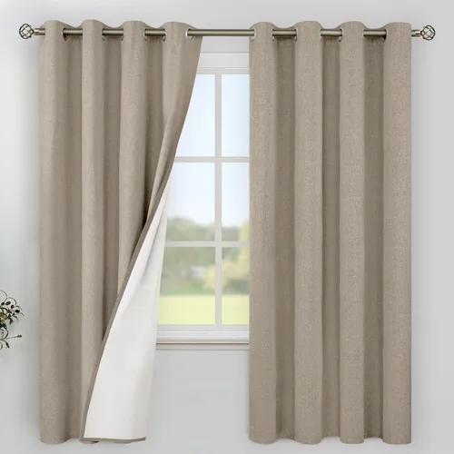 Vista 193 de YoungsTex - Cortinas 100% opacas para dormitorio, con aislamiento térmico y ojales, cortinas oscuras negras con capa pesada para ventana de sala