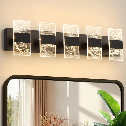 Vista 16 de Moderna lámpara LED de baño, regulable, 2 luces, color negro, 5CCT, ajustable, luces de tocador sobre el espejo, luces LED de acrílico ahumado