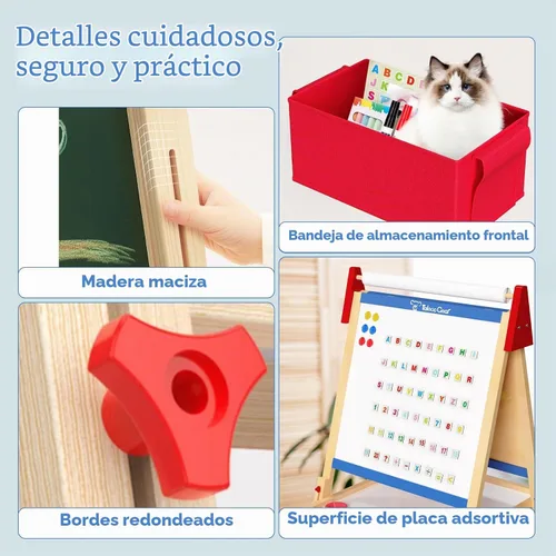 Vista 7 de Set de cabalete de arte para niños, tablero de dibujo ajustable de doble cara, cabalete de madera para pintar, edades 2-12, regalo de cumpleaños Azul