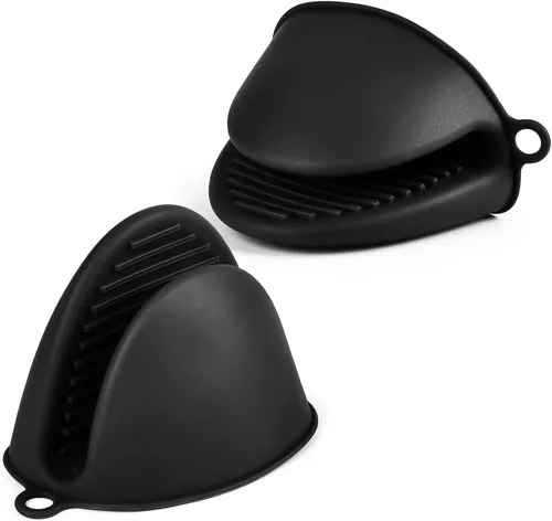 Vista 10 de AUAUY Mini manoplas para horno, 2 manoplas de horno pequeñas de 428.0 °F/428°F resistentes al calor con superficie antideslizante y guantes de lazo