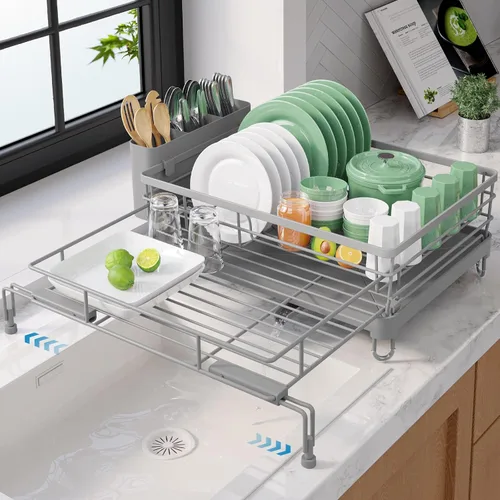 Vista 11 de Kitsure Escurridor extensible para platos – Escurridor de platos resistente al óxido para encimera de cocina con patas de soporte ajustables