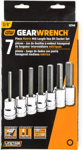Vista 12 de GEARWRENCH 7 Pc. Juego de llaves de vaso hexagonal de longitud media de 3/8 pulgadas, métricas - 82546