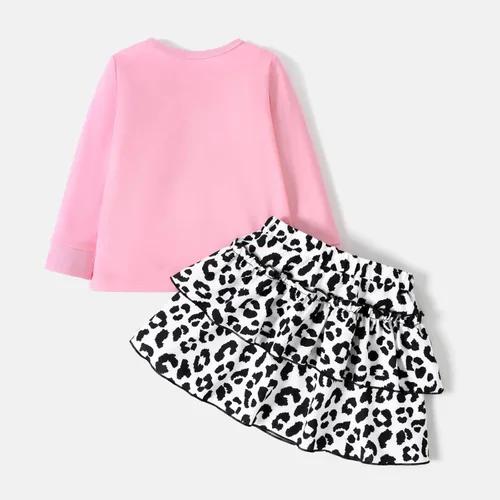 Vista 2 de L.O.L. Surprise! Conjunto de falda de manga larga para bebés y niñas pequeñas, falda de leopardo, conjunto de ropa de fiesta de 18 meses a 10 años