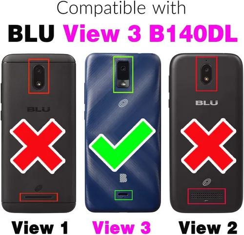 Vista 2 de Asuwish Funda de teléfono para Tracfone BLU View 3 B140DL con protector de pantalla de vidrio templado y funda de cartera de encaje con soporte