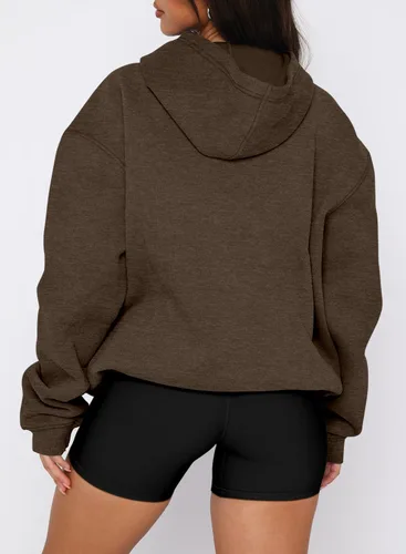 Vista 36 de onlypuff Sudadera casual con capucha para mujer, de manga larga, con bolsillo de canguro, hombro caído