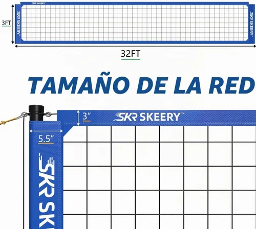 Vista 2 de SKEERY Juego de red de voleibol resistente al aire libre, diseño anti-hundimiento, postes de aluminio ajustables, red de voleibol portátil para Azul