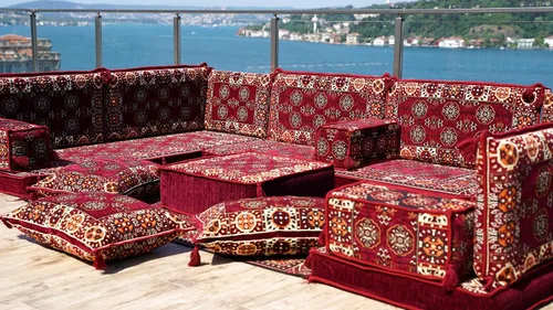 Vista 7 de arabicsofa Sofás seccionales en U hechos a mano – Asientos tradicionales en el suelo estilo Jalsa árabe