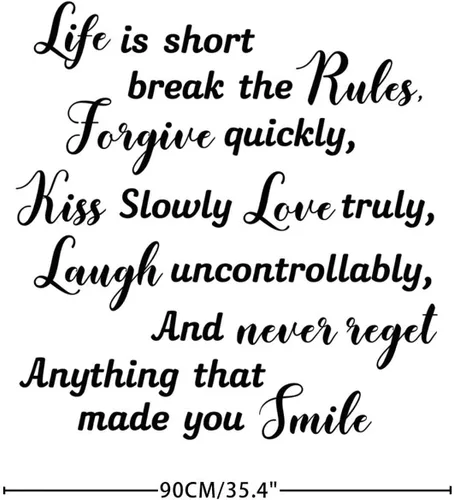 Vista 4 de Pegatinas de vinilo con cita de pared Life is Short Break The Rules - Calcomanías motivacionales para decoración de pared del hogar