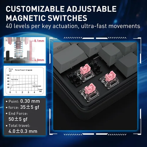 Vista 3 de Redragon K707 HE Teclado para juegos de disparo rápido, 87 teclas TKL Teclado mecánico con cable con interruptor magnético de efecto Hall