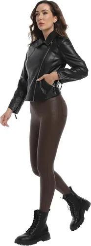 Vista 7 de HARTPOR Leggings de piel sintética para mujer de 25 pulgadas, pantalones de cuero de cintura alta, pantalones de cuero elásticos al tobillo