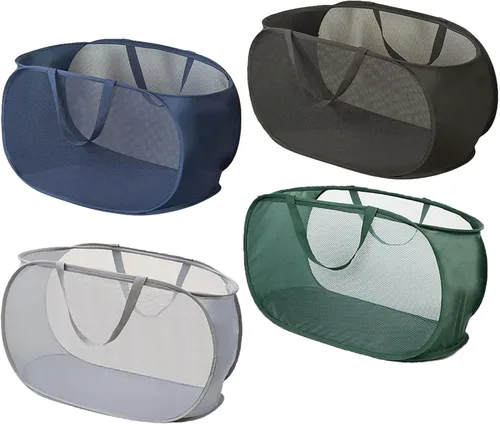 Vista 3 de 2 Piezas Cesta de Ropa Sucia Desplegable de Malla con Asas Duraderas Cestas de Lavandería Plegables Cesta de Ropa Plegable de Pástico para Cuarto