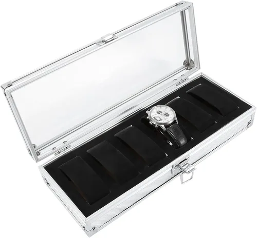 Vista 7 de TOPINCN Caja de reloj rectangular para organizador, 1 unidad, en caja, 12 ranuras de rejilla para soporte para bolsa organizadora para organizador