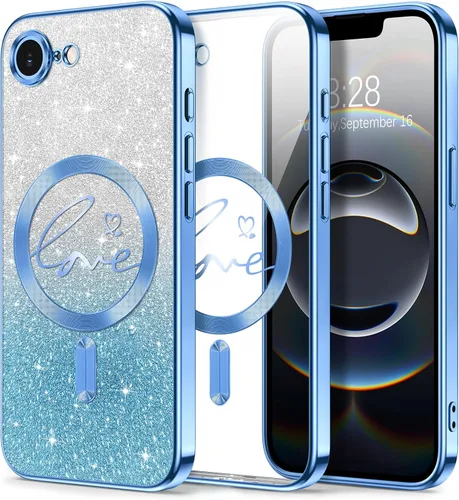 Vista 21 de Hython Funda para iPhone Air con purpurina, compatible con MagSafe Love Heart fundas magnéticas transparentes para teléfono para mujeres y niñas