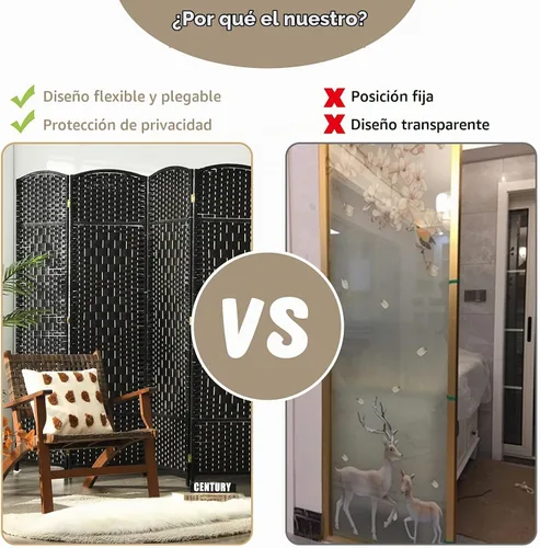 Vista 5 de Giantex Divisor de habitación de 6 paneles de 6 pies de alto, panel divisor de madera independiente con fibra de papel tejida a mano, separadores