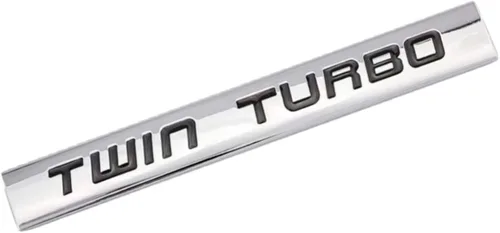 Vista 2 de 2 calcomanías de metal 3D de doble turbo, placa de identificación para guardabarros, placa de identificación de metal cromado, para puerta del capó