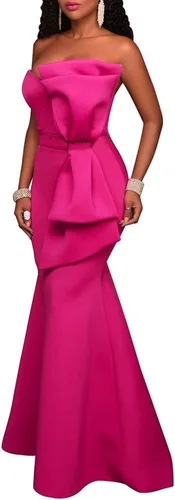 Vista 3 de MAYFASEY - Maxivestido sexi para mujer, con hombros descubiertos y detalle de moño de gran tamaño, vestido de noche para fiesta