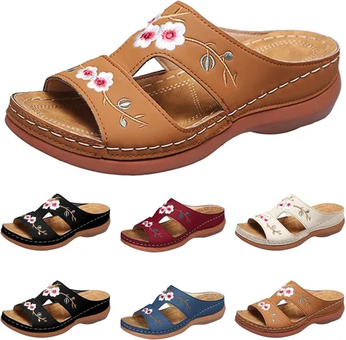Vista 10 de Sandalias ortopédicas con soporte de arco, sandalias planas para exteriores, estilo bohemio, para caminar, cómodas, elegantes, informales