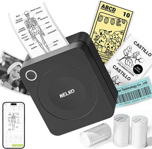 Vista 14 de Nelko Impresora de calcomanías, PM230 Print Pod Mini Bluetooth Portabel Sticker Maker con 1 rollo de papel, cápsulas de impresión con múltiples