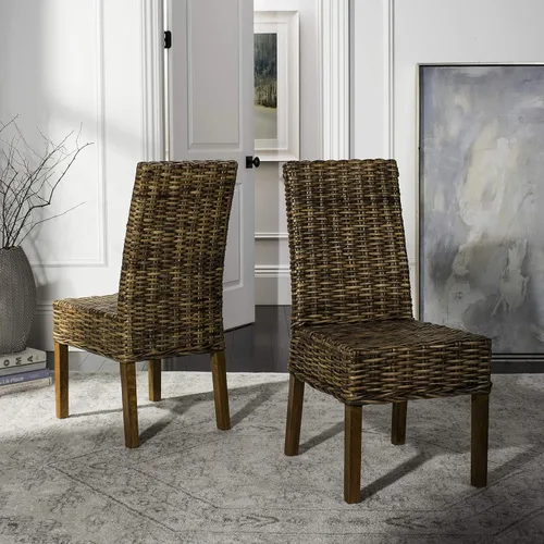 Vista 2 de Safavieh Home Collection Aubrey - Silla auxiliar de mimbre (2 unidades), color nogal