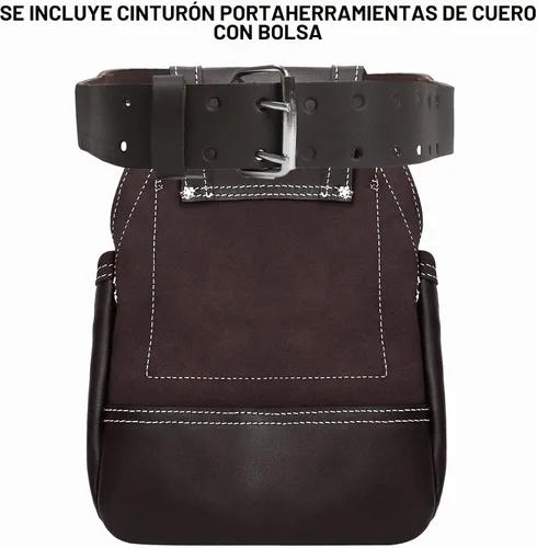 Vista 5 de Genuine Leather Tool Pouch Bag with 2'' Work Belt Included for Handyman, Construction, Carpenter, Farmers with 10 Pockets 2 Hammer Holders