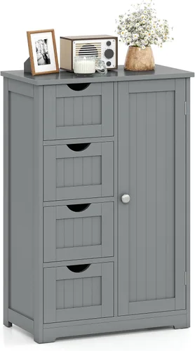 Vista 12 de Giantex Gabinete de Almacenamiento de Baño con Cajones - Organizador de Almacenamiento de 4 Cajones con Armario, Estante Ajustable, Dispositivo