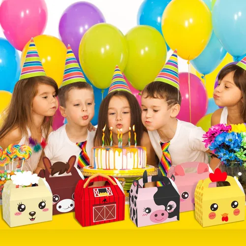 Vista 4 de MIKIMIQI Decoraciones de fiesta de animales de granja, 12 cajas de regalo, suministros de fiesta de cumpleaños para niños y niñas, baby shower