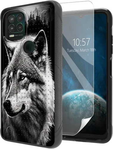 Vista 28 de Funda para Moto G Stylus 5G 2021 con protector de pantalla, a prueba de golpes, 2 en 1, parte trasera duradera de policarbonato duro texturizado