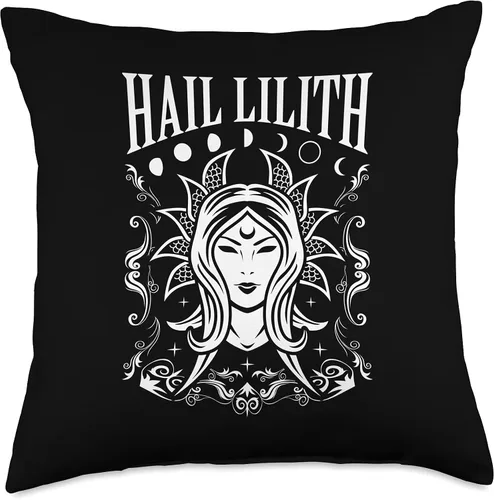 Vista 5 de Dark Humor Goth Night Halloween Wicked Baphomet Dark Demon Ocult Hail Lilith and Full Moon Cycle - Almohada para mujer, 16 x 16, multicolor