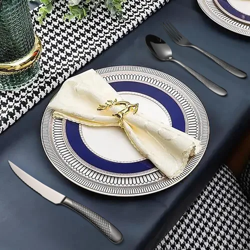 Vista 6 de Juego de cubiertos de acero inoxidable de 45 piezas para 8 personas con utensilios para servir, incluye tenedor, cuchillo, cuchara, cubiertos