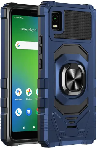 Vista 2 de Funda compatible con Cricket Vision Plus con protector de pantalla de vidrio templado [grado militar] anillo de montaje en automóvil con soporte a