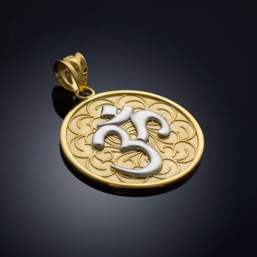 Vista 3 de Colgante con medallón de oro de 14 quilates en dos tonos (AM)