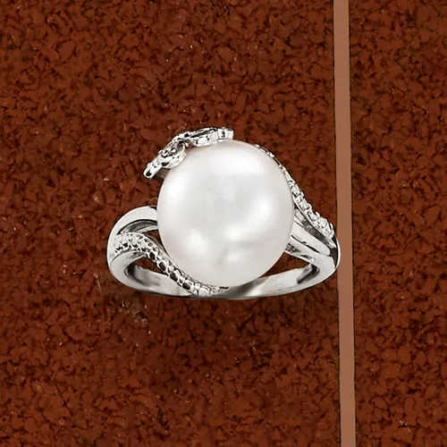 Vista 4 de Ross-Simons 12-12.5mm Cultured Pearl Ring With Diamonds in Sterling Silver