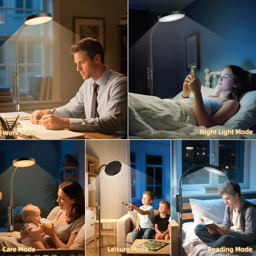 Vista 6 de PACOVY Lámpara de Pie, Lámparas de Pie de Altura Ajustable para Sala de Estar Dormitorio, 120 LED Súper Brillante Lámpara de Pie con Control Remoto