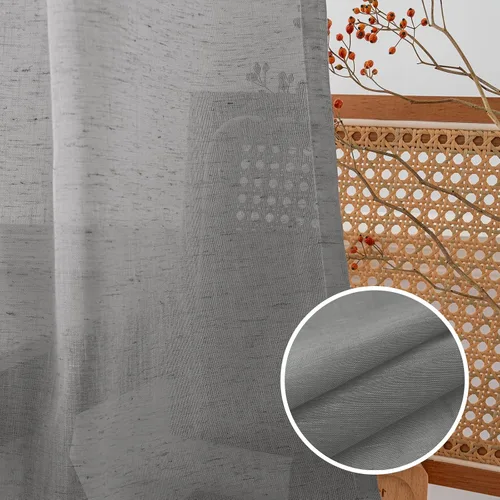 Vista 2 de Turquoize Elegant Linen - Cortinas de lino para puerta francesa, paneles de cortina de filtrado de luz, bolsillo para barra, panel de lino para Gris