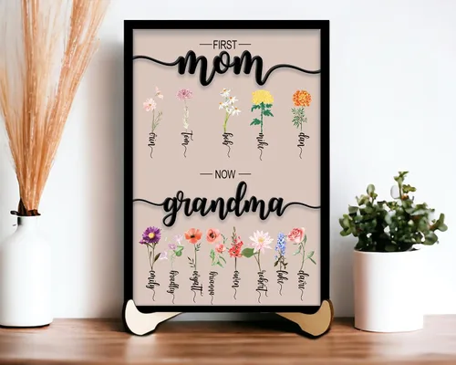 Vista 35 de Nazenti Letrero personalizado con marco de jardín de la abuela con nombres de nietos y flor de nacimiento para regalo del día de la madre, regalos