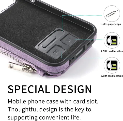 Vista 7 de Funda tipo cartera para iPhone 14 Pro Max de 6.7 pulgadas con soporte magnético MagSafe para tarjetas de bloqueo RFID, función atril, carga