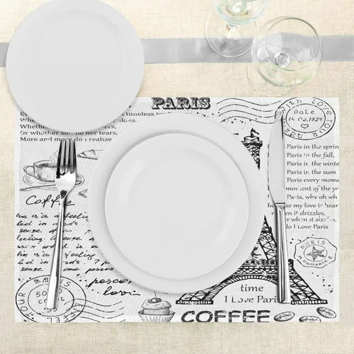 Vista 3 de Ambesonne Paris - Juego de 4 manteles individuales de tela lavable para mesa de comedor, tamaño estándar, diseño de Bonjour Croissan, diseño