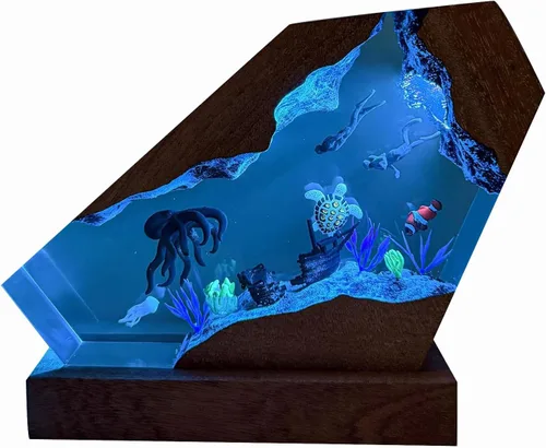 Vista 12 de Lámpara hecha a mano de la resina del océano 3D, luz de la noche de la resina accionada por USB para la decoración