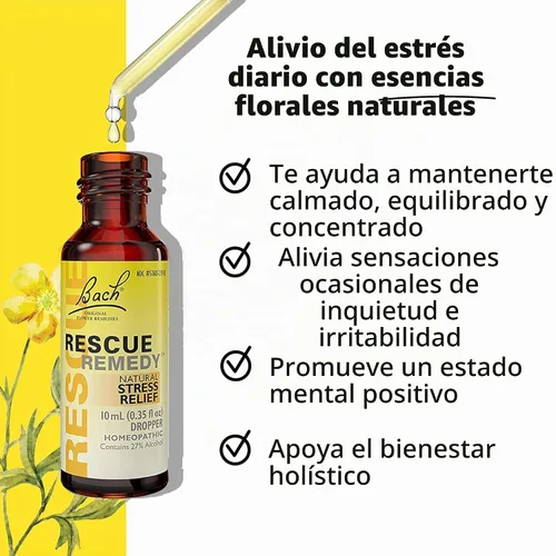 Vista 2 de RESCUE REMEDY - Cuentagotas homeopático natural para aliviar el estrés
