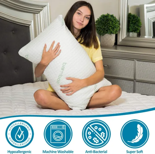 Vista 2 de Rayón de tamaño Queen derivado de almohadas de bambú, juego de almohadas de espuma viscoelástica triturada refrescante para dormir de espalda
