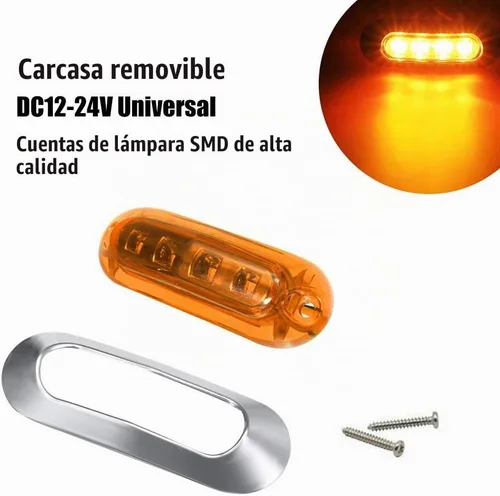 Vista 5 de ALFU 10 luces LED ámbar DC12V-24V 4 LED indicadoras de marcador lateral lámpara delantera trasera luz interior con bisel cromado universal