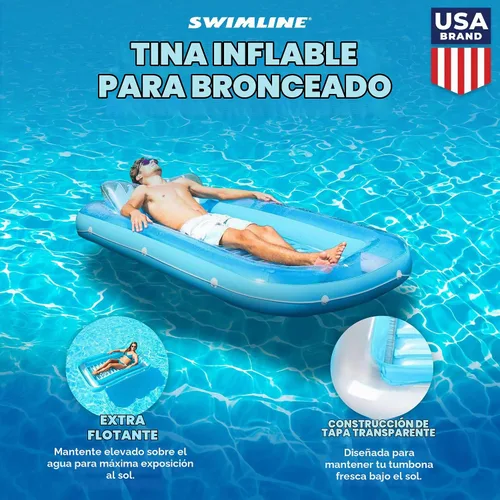 Vista 2 de SWIMLINE Original Suntan Tub Series Classic Inflatable Tanning Float Floating Lounge Personal Tan Pool Hybrid Lounger Adjustable Pillow Fill