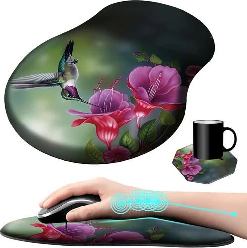 Vista 14 de Alfombrilla de mouse con soporte para muñeca, diseño de mariposa azul, ergonómica, con reposamuñecas para computadora portátil, computadora, hogar
