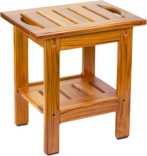 Vista 8 de Utoplike Banco de ducha de bambú con almacenamiento, taburete de ducha de madera con asas, asiento de baño para toallas, spa, ducha