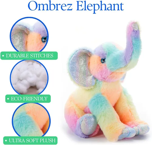 Vista 6 de The Petting Zoo Peluche de elefante, animales del zoológico Ombrez, juguete de peluche de elefante arcoíris de 12 pulgadas