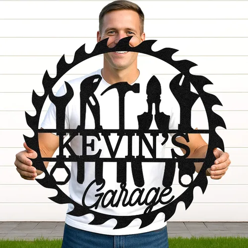 Vista 28 de Letrero de metal personalizado para garaje, arte de pared personalizado para hombres, decoración de taller mecánico con nombre, decoración