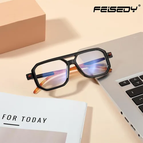 Vista 7 de FEISEDY Gafas de lectura vintage cuadradas con bloqueo de luz azul, para mujeres y hombres, de los años 70, planos, estilo aviador, Gafas B0090