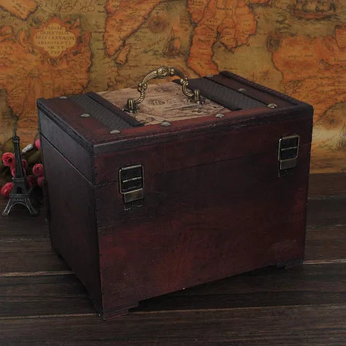 Vista 4 de ISOTO Joyero de madera retro vintage, caja de almacenamiento organizadora, caja de almacenamiento con espejo para novias y mujeres, para el día