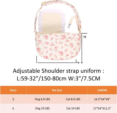 Vista 3 de Transportador floral para perros y gatos pequeños, 3-10 libras Floral rojo
